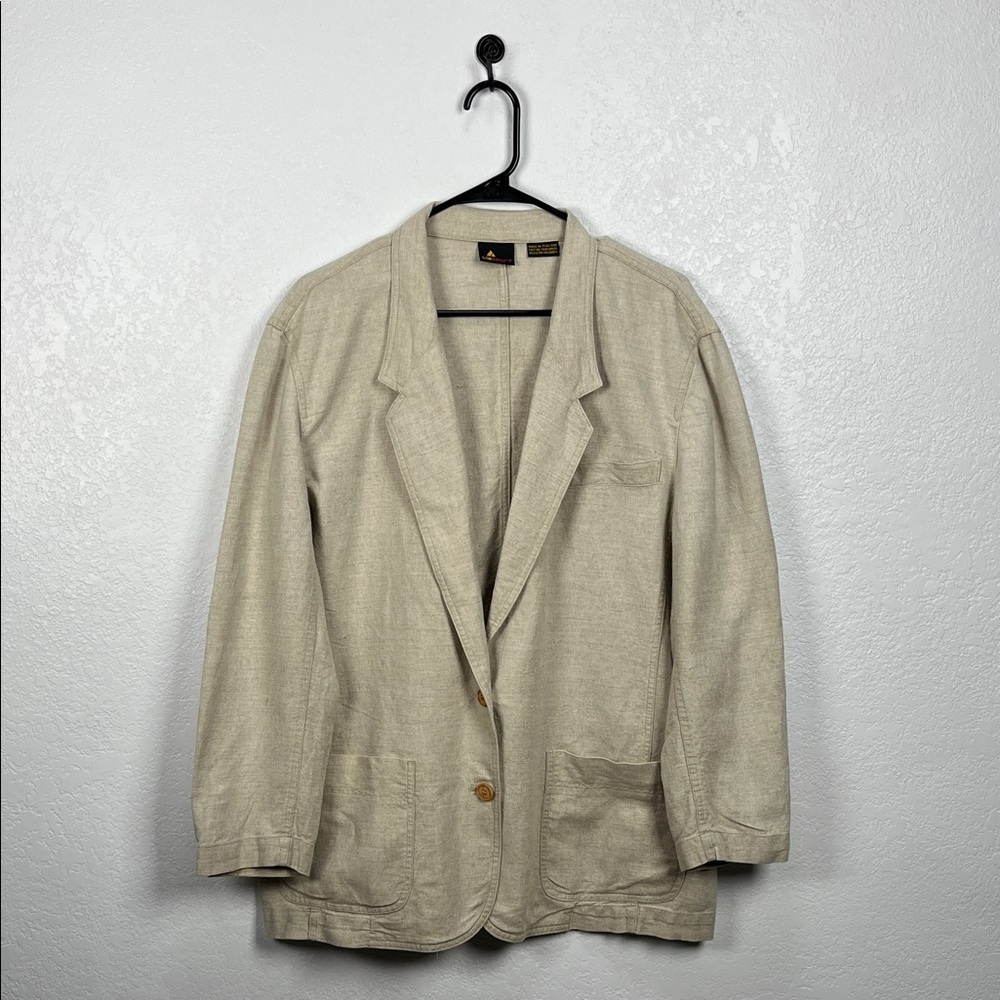 Liz Sport Women's Vintage Linen Cotton Blend Blazer Beige Button Closure Sz L